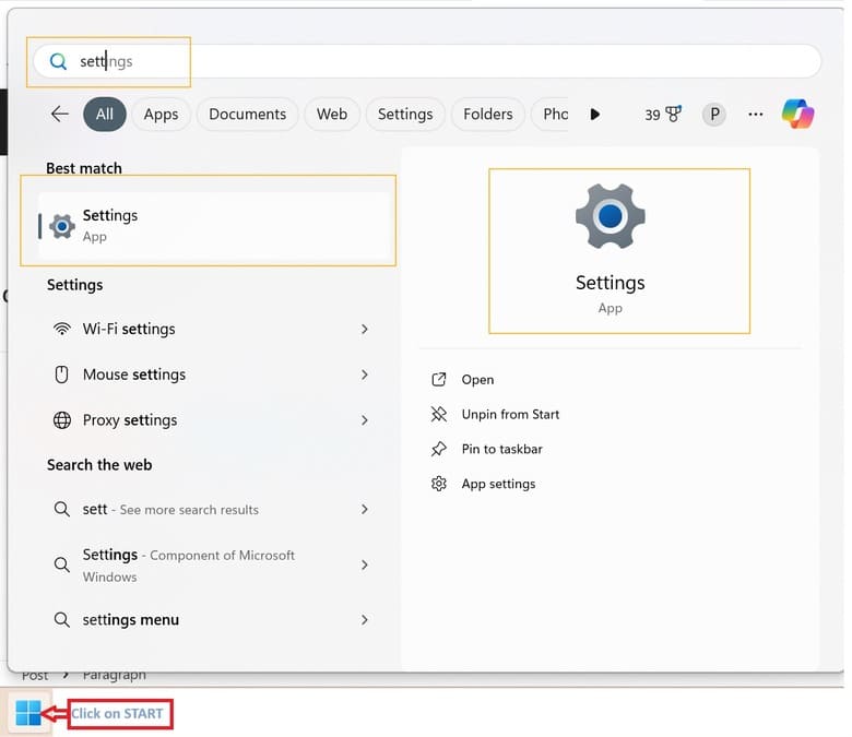 START MENU Settings START MENU Settings