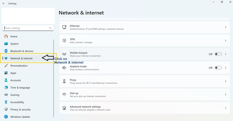 Network & Internet Settings Network & Internet Settings