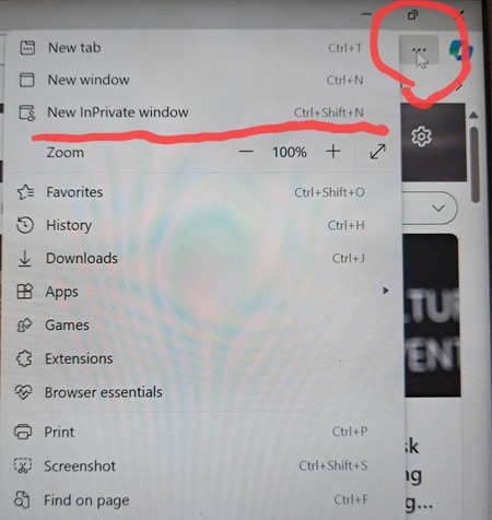 InPrivate mode Edge