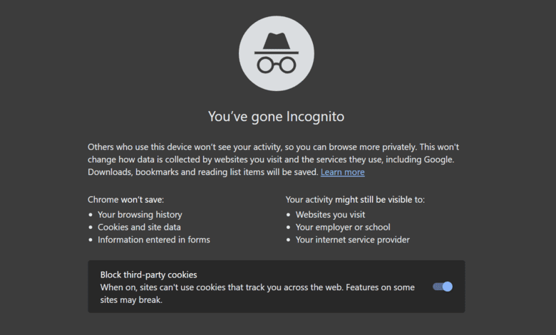 Incognito mode Home page